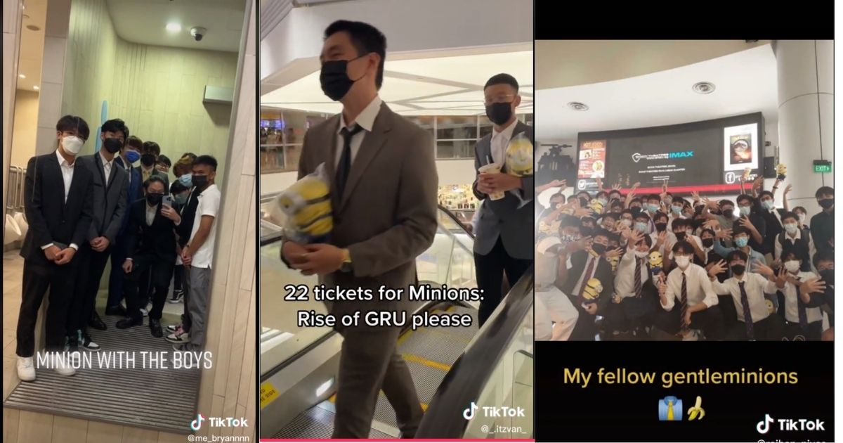 穿著西裝的青少年闖入新加坡劇院參加#gentleminions-meme
