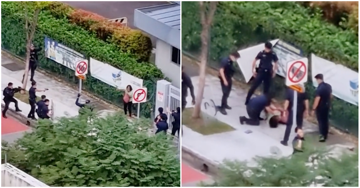 在淡濱尼學校外與警察對峙時，持刀女子刺傷自己(視頻)