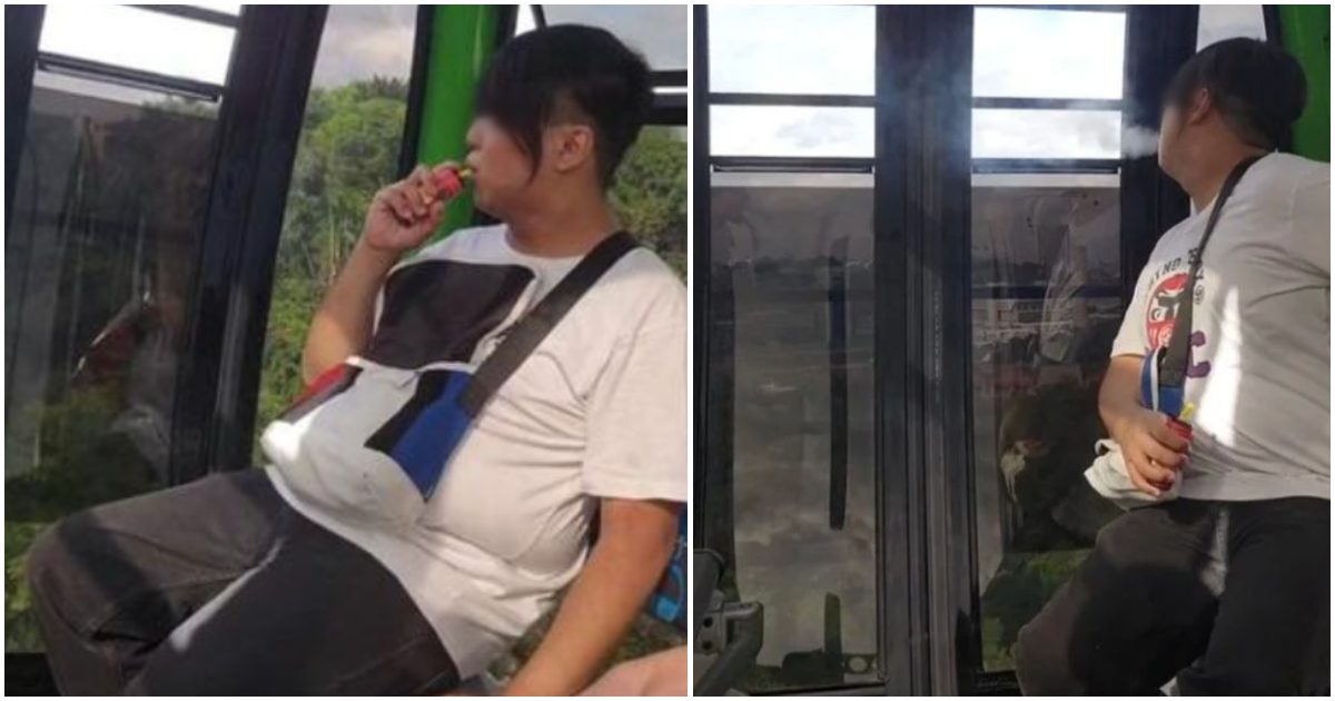 新加坡青少年拍攝自己在聖淘沙纜車上吸電子煙,已向警方報案